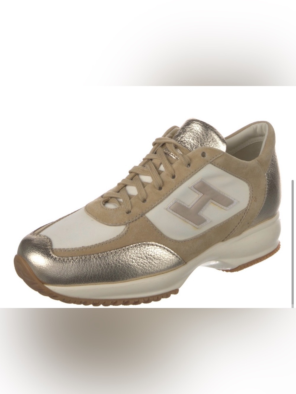 Hogan Gold Metallic and Beige Suede Low-Top Sneaker